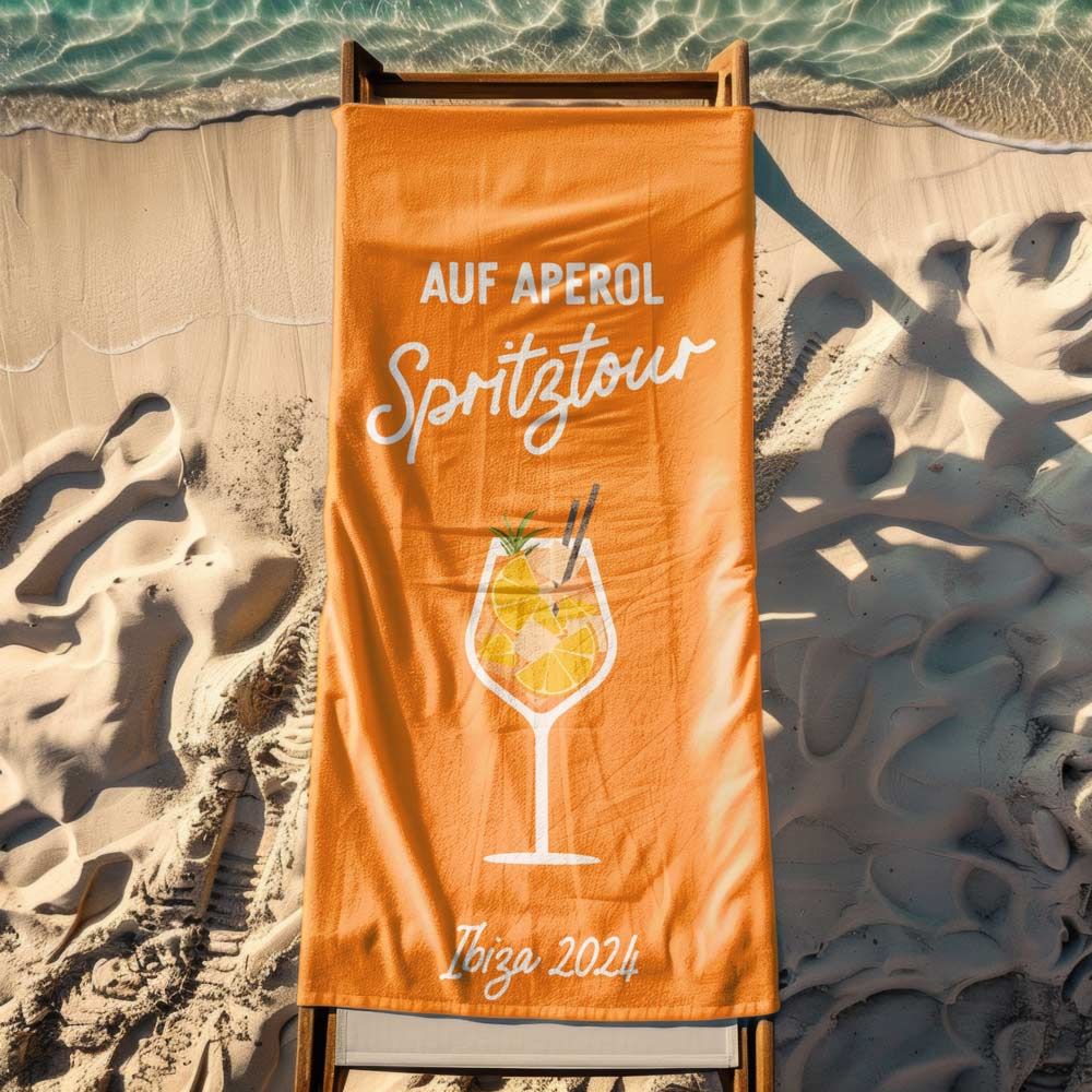 Personalisierbares Handtuch mit Getränken und Spruch