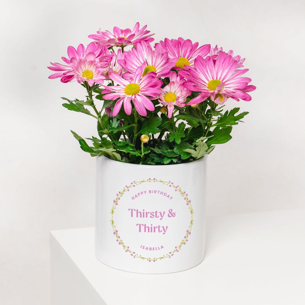 Personalisierbarer Blumentopf mit Text und Kranz