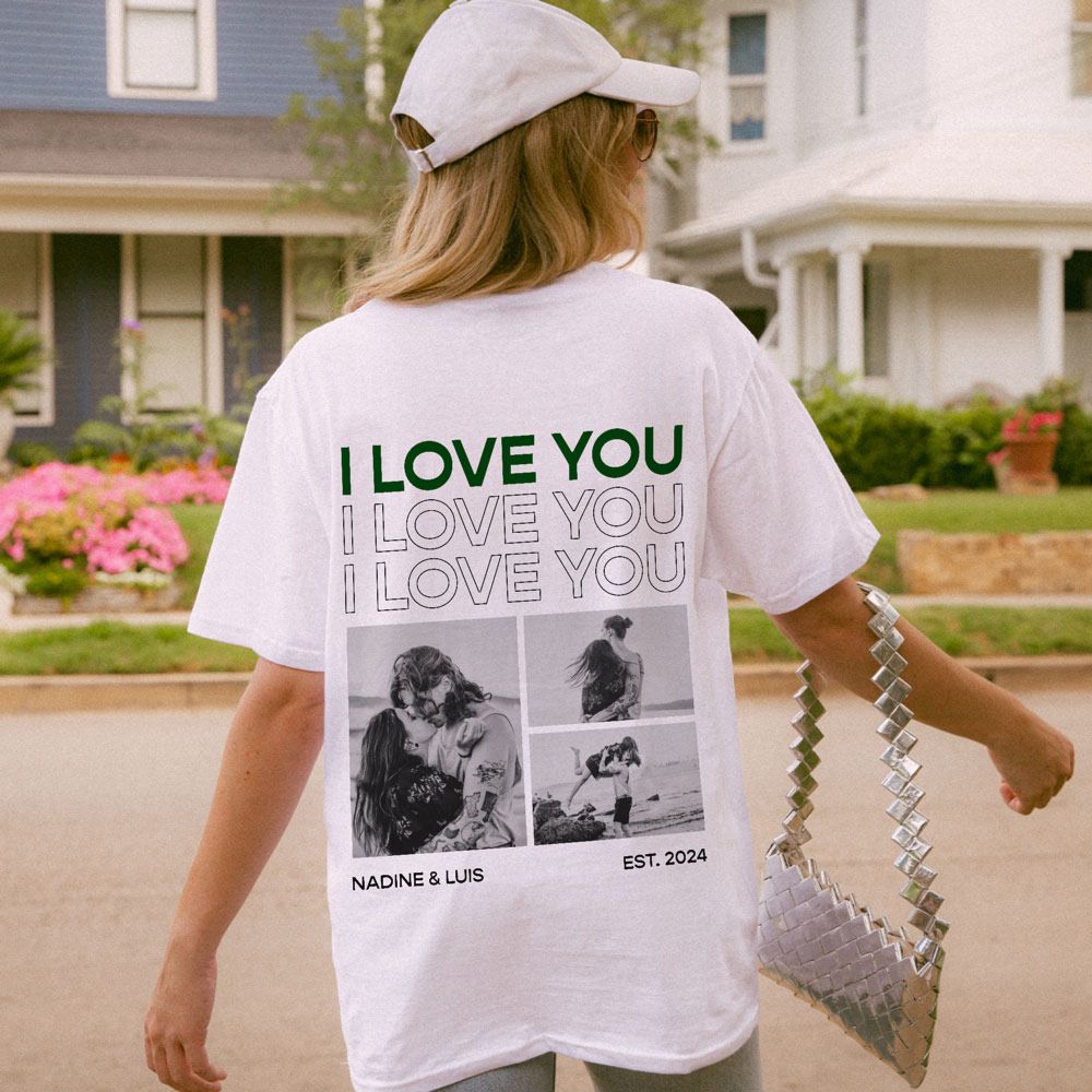 Personalisierbares T-Shirt mit Schwarz Weiß Fotos und Text