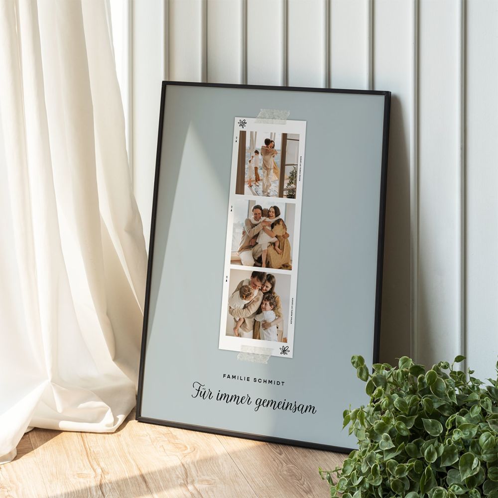 Personalisierbares Poster mit Fotostreifen und Text 