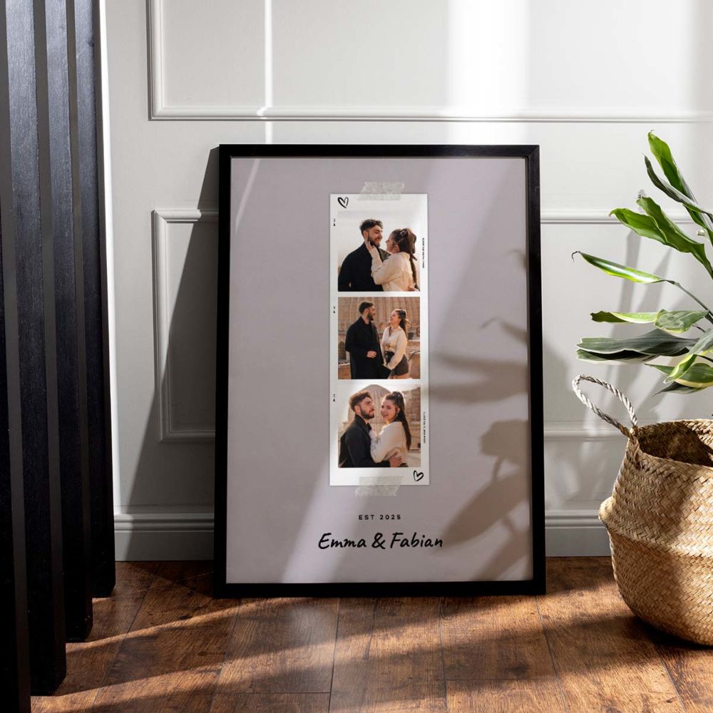 Personalisierbares Poster mit Fotostreifen und Text 