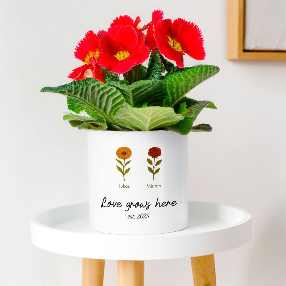 Personalisierbarer Blumentopf mit Geburtsblumen