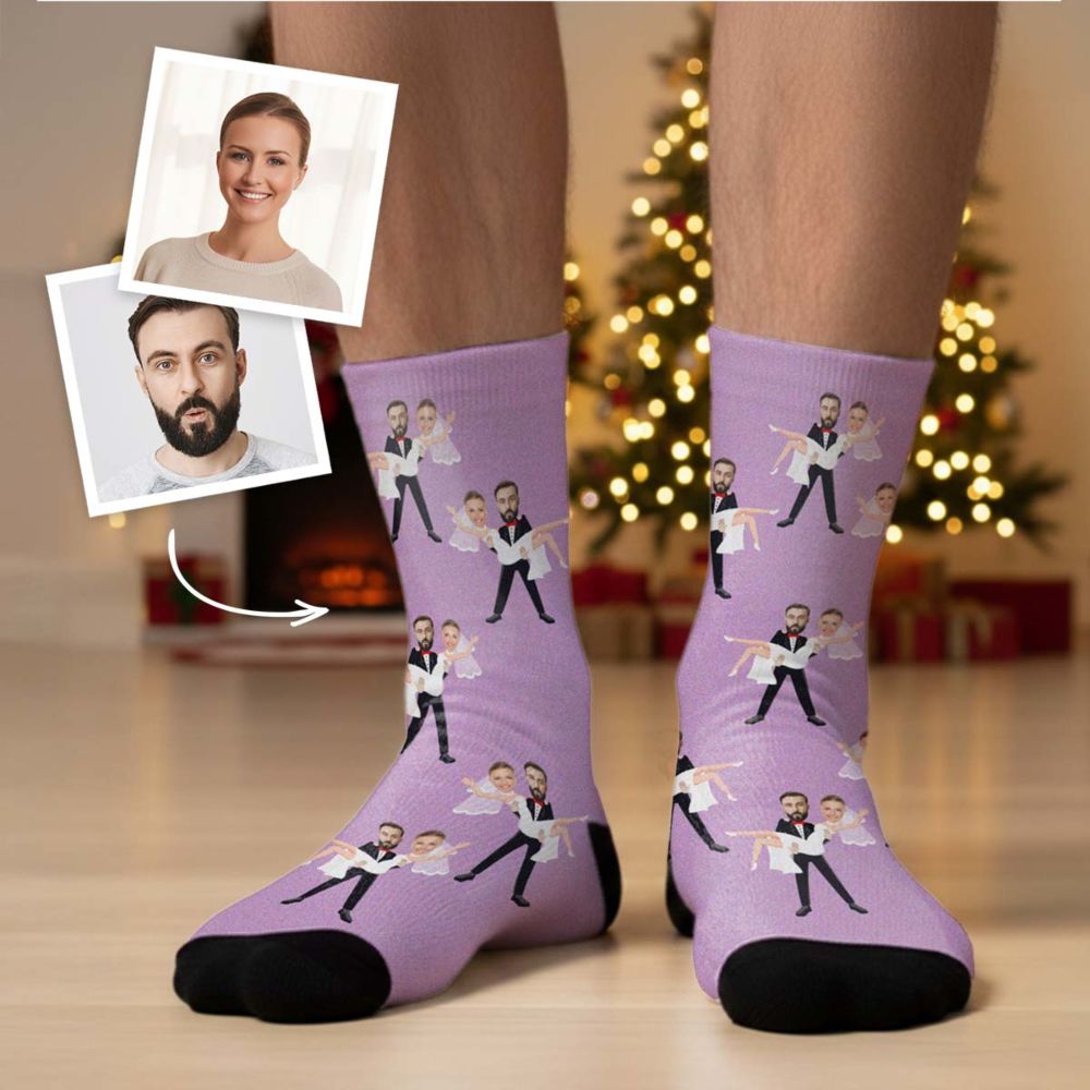 Personalisierbare Socken zur Hochzeit mit 2 Gesichtern 
