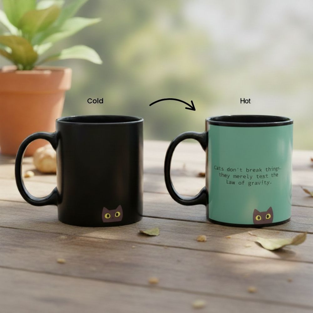 Temperaturempfindliche Tasse mit frechem Kätzchen