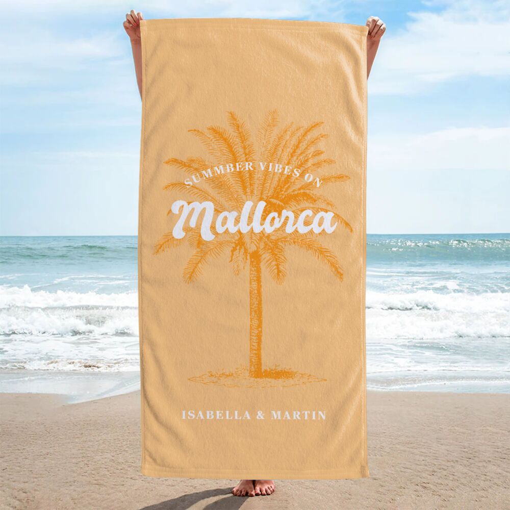 Personalisierbares Handtuch mit Palme und Text