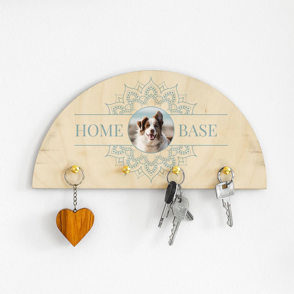 Personalisierbares Holz Schlüsselbrett Mandala mit Foto und Text