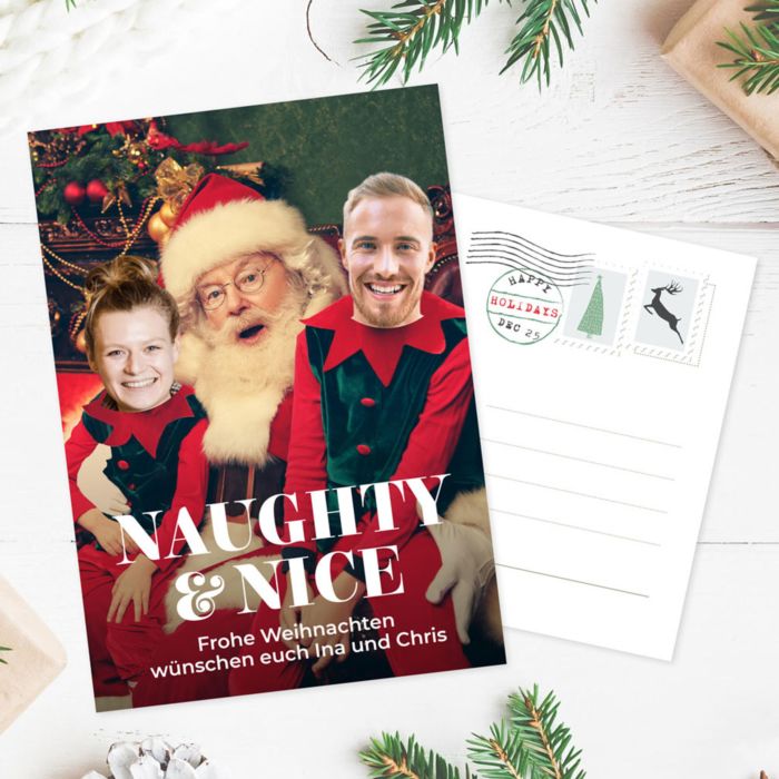Personalisierbare Weihnachtskarte mit 2 Gesichtern Personalisierbare Weihnachtskarte mit 2 Gesichtern