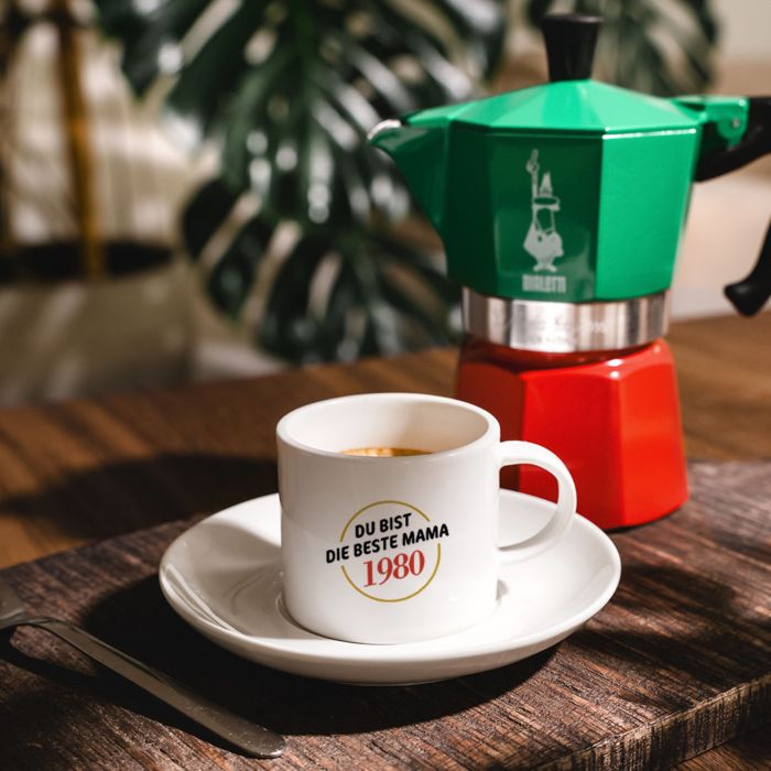 Personalisierbare Espresso Tasse mit Namen und Jahreszahl