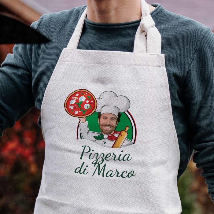 Personalisierbare Schürze Pizzeria mit Gesicht