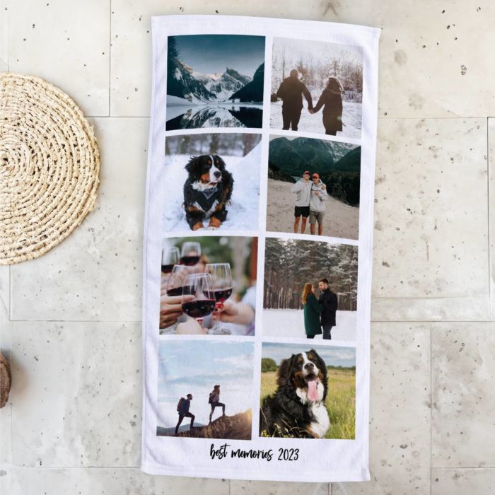 Personalisierbares Handtuch mit 8 Fotos und Text