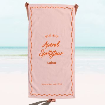 Personalisierbares Handtuch mit farbigem Hintergrund und Text